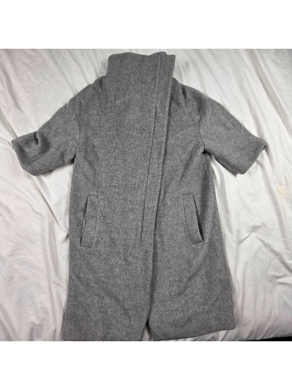 ZARA BASIC Womens Size Small Gray Asymmetric Funnel Neck Wrap Coat Jacket